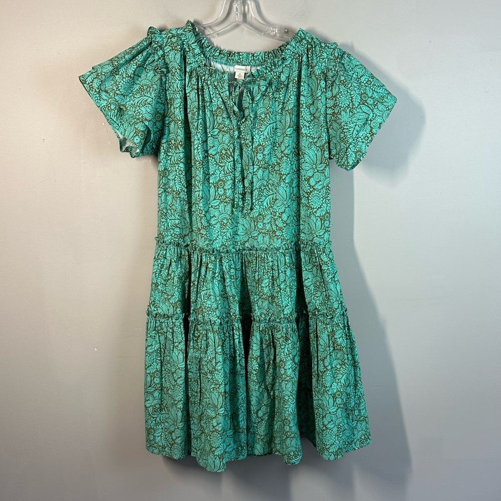 Sundance Liora Summer A-line Popover Tiered Ruffle Green Cotton Dress Size M - Picture 2 of 13